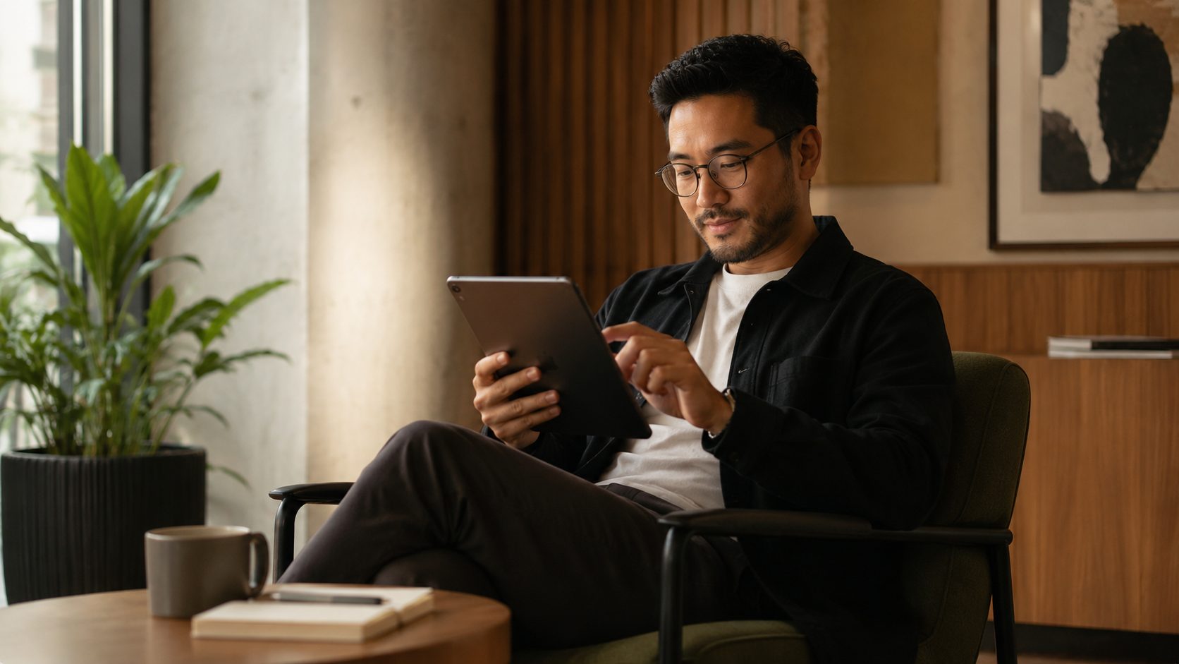 A decision-maker reading candidate evidence on a tablet